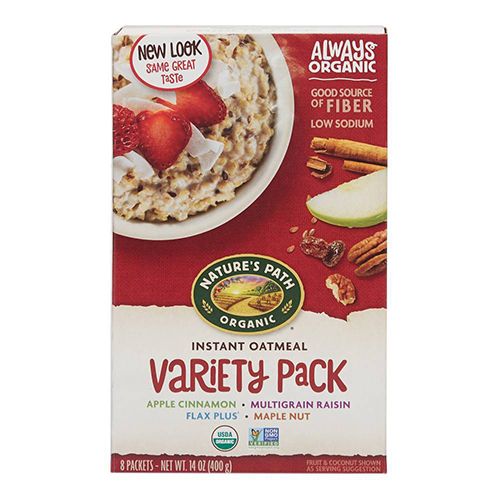 Nature's Path Organic Instant Oatmeal Variety Pack, 48 Packets, Non-GMO, Non-GMO, Whole Grains, Plant Based Protein, High in Fiber, Apple Cinnamon, Multigrain Raisin, Flax Plus, Maple Nut (B000E46GFK)