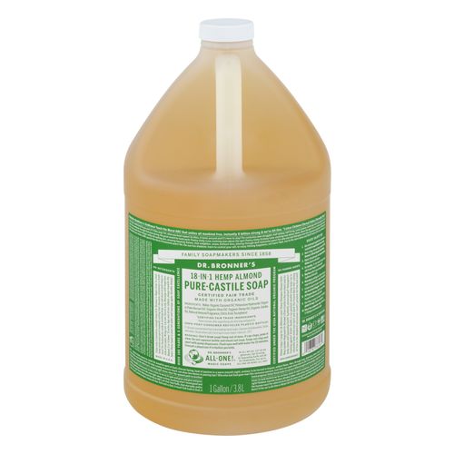 Dr. Bronner’s - Pure-Castile Liquid Soap (Almond, 1 Gallon) - Made with Organic Oils, 18-in-1 Uses: Face, Body, Hair, Laundry, Pets and Dishes, Concentrated, Vegan, Non-GMO (B000PILEWA)