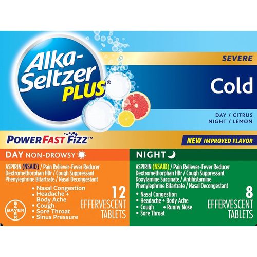 Alka-Seltzer Plus NSAID Cough/Cold Day/Night Pack PowerFast Fizz Tablets - Citrus Lemon - 20ct