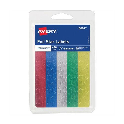 Avery Foil Star Labels  1/2  Star Stickers  Assorted Colors  Non-Printable  440 Total (6007)