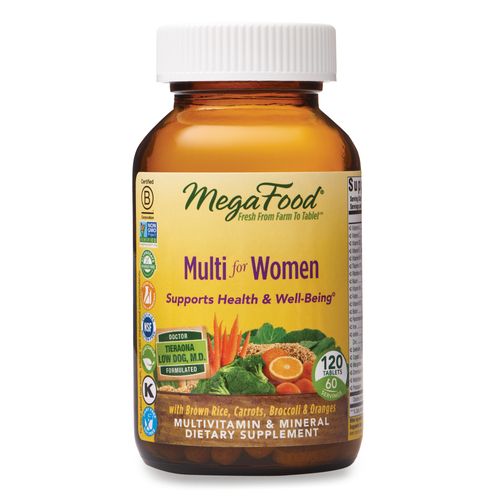 MegaFood Women s Multivitamin - Multivitamin Supplement with Iron  Biotin  Zinc  and Vitamins C  D3  B12  E  and More - Gluten-Free  Vegetarian & Made without Dairy & Soy - 120 Tabs (60 Servings)