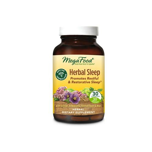 MegaFood Herbal Sleep - Herbal Supplement for Adults with Real Ashwagandha  Valerian Root  Hops and Passion Flower to Support Sleep - Gluten Free  Vegetarian & Made without Dairy & Soy - 30 Caps