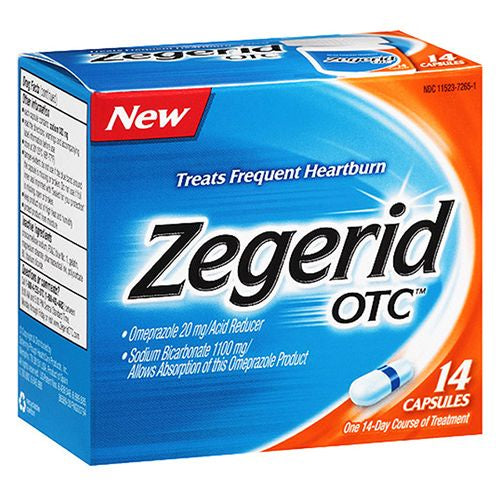 Zegerid OTC 24-Hour Heartburn Relief  Omeprazole 20mg + Sodium Bicarbonate  14 Capsules