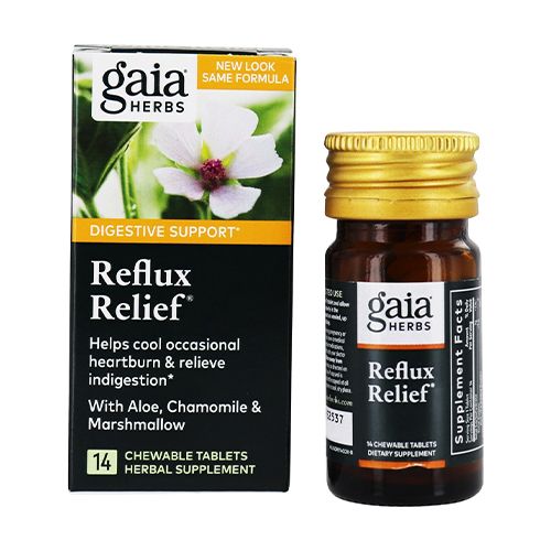 Gaia Herbs Reflux Relief - With Marshmallow Root  Chamomile  Aloe  Licorice  and High Mallow - Helps with Occasional Heartburn and Relieve Indigestion - 14 Chewable Tablets (14-Day Supply)