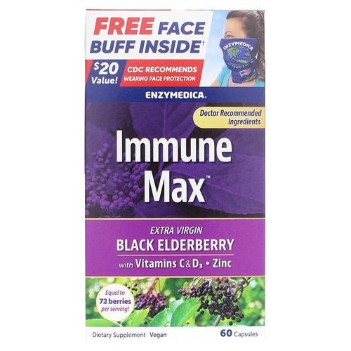 Enzymedica Immune Max Black Elderberry with Vitamins C & D3 and Zinc- 60 Capsules