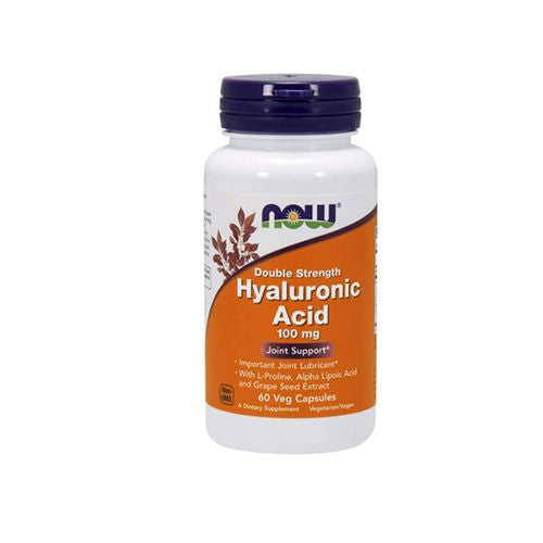 NOW Supplements  Hyaluronic Acid 100 mg  Double Strength with L-Proline  Alpha Lipoic Acid and Grape Seed Extract  60 Veg Capsules