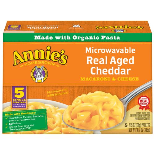 Annie's Homegrown Microwavable Real Aged Cheddar Macaroni & Cheese 5 Pack, Made with Organic Pasta