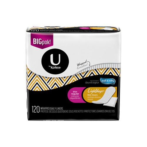 U by Kotex Lightdays Wrapped Panty Liners, Light Absorbency, Unscented, 120 Ct