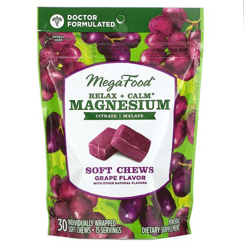 MegaFood Relax + Calm Magnesium Soft Chews - Grape Flavor - 30 Chews