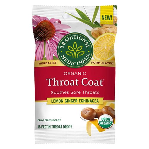 Traditional Medicinals Organic Throat Coat Drops  Lemon Ginger Echinacea  16 Pectin Throat Drops