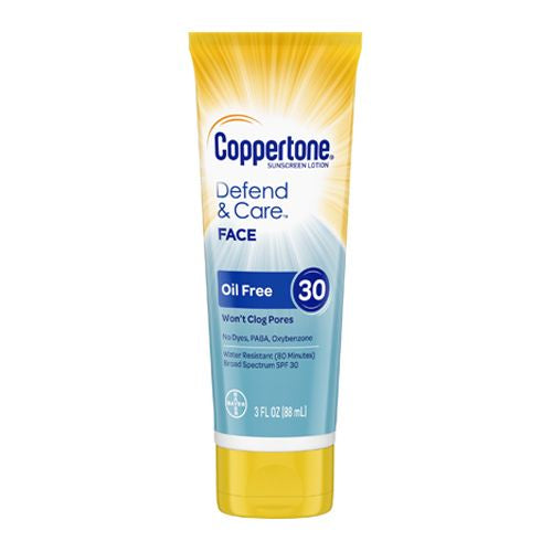 Coppertone Defend & Care Sunscreen Oil Free Face Lotion SPF 30, 3 oz