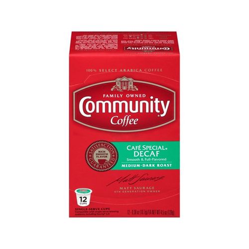 Community Coffee Cafe Special Decaf Medium-Dark Roast Single Serve Pods, Keurig K-Cup Brewer Compatible, 72 Ct