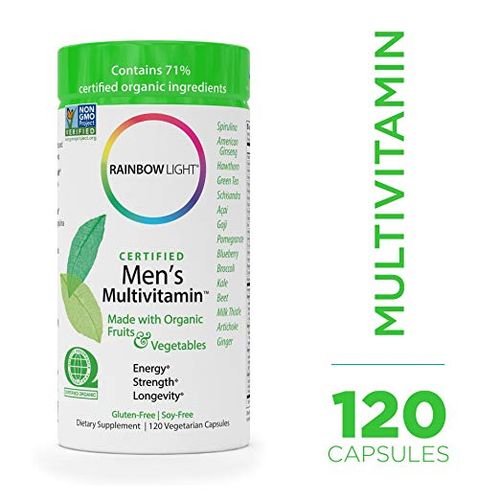 Rainbow Light - Certified Men s Multivitamin - Certified Organic  Provides Probiotic and Antioxidant Support  Supports Energy  Liver Health  and Digestion in Men; Gluten-Free 120 Count