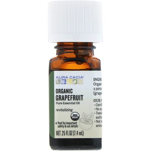 Aura Cacia Pure Essential Oil  Organic Grapefruit  0.25 fl oz (7.4 ml)