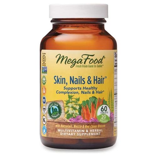 MegaFood, Skin, Nails & Hair, Supports Healthy Complexion, Nails & Hair, Multivitamin & Herbal Dietary Supplement, Gluten Free, Vegan, 60 Tablets (20 Servings)