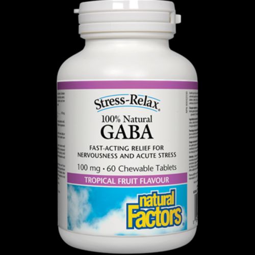 Stress-Relax Chewable Pharma GABA 100 mg by Natural Factors  Non-Drowsy Stress Support for Relaxation and Mental Focus  Tropical Fruit Flavor  60 Tablets