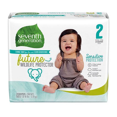 Seventh Generation Sensitive Protection Free & Clear Baby Diapers - Size 2  31 count