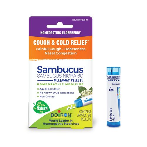 Boiron Sambucus Nigra 6C Single Pack  Homeopathic Medicine for Cough & Cold Relief  Painful Cough  Hoarseness  Nasal Congestion  80 Pellets