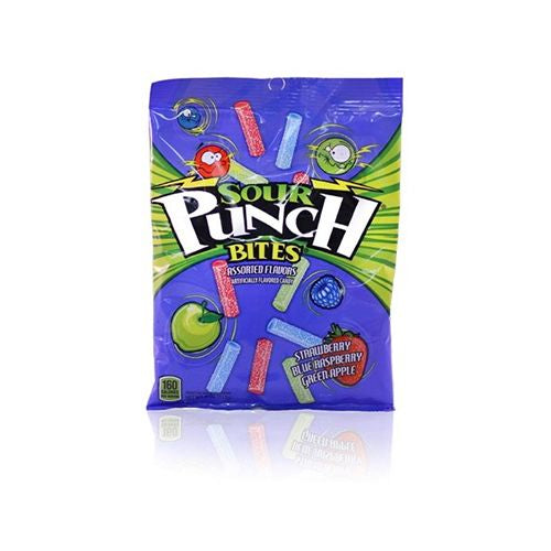 SOUR PUNCH, BITES, ASSORTED FLAVORS CANDY, STRAWBERRY BLUE RASPBERRY GREEN APPLE