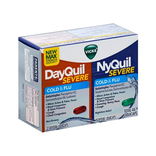 Vicks DayQuil & NyQuil Severe Liquicaps  Cough  Cold & Flu Relief  Over-the-Counter Medicine  48 Ct