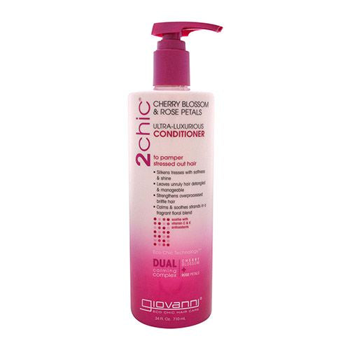 GIOVANNI 2chic Ultra Luxurious Conditioner  24 oz. Cherry Blossom and Rose Petals  With Aloe Vera  Shea Oil  Smooths Curly & Wavy Hair  No Parabens  Color Safe  Sulfate Free (Pack of 1)