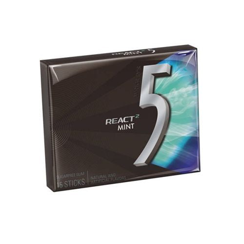 5 Gum, Sugar Free React 2 Mints Chewing Gum, 15 Pc