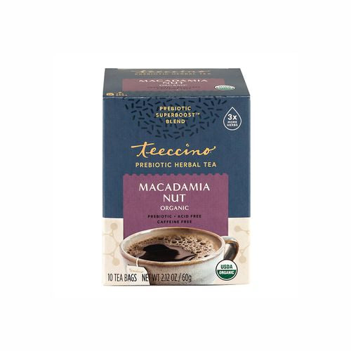Teeccino Prebiotic Herbal Tea, Macadamia Nut, Caffeine Free, 10 Tea Bags, 2.12 oz (60 g)
