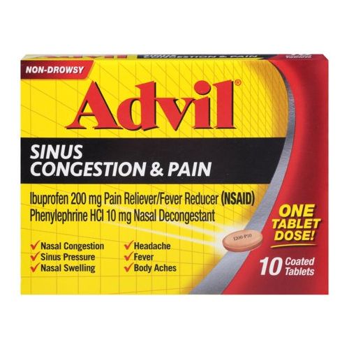 Advil Sinus Congestion & Pain Relief  Pain & Fever Reducer  10 Ct