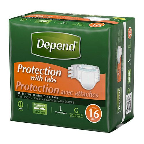 Depend Incontinence Protection with Tabs/Disposable Underwear for Adults  Unisex  Large  Maximum Absorbency  16 Count