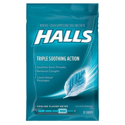 Halls Cough Drops Ice Peppermint 30 Drops