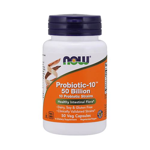 NOW Supplements  Probiotic-10™  50 Billion  with 10 Probiotic Strains  Strain Verified  50 Veg Capsules