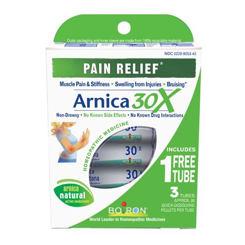 Boiron Arnica 30X Bonus Pack Pain Relief  Muscle Pain & Stiffness  Swelling from Injuries  Bruises  3 x 80 Pellets