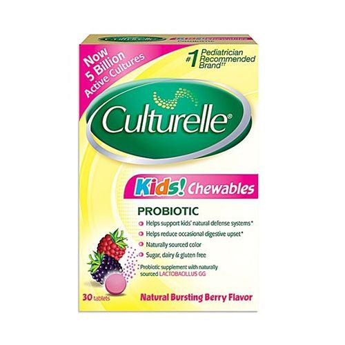 Culturelle Kids Chewable Daily Probiotic for Digestive Health for Kids 3+  Natural Berry  30 Count