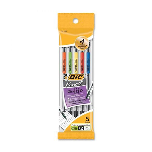 BIC Pencil Xtra Life Mechanical Pencil  Clear Barrel  Medium Point (0.7mm)  5-Count