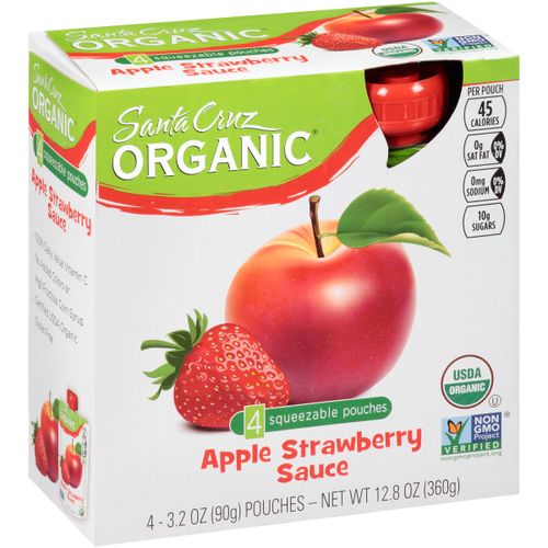 SANTA CRUZ ORGANIC, APPLE STRAWBERRY SAUCE, 4 SQUEEZABLE POUCHES