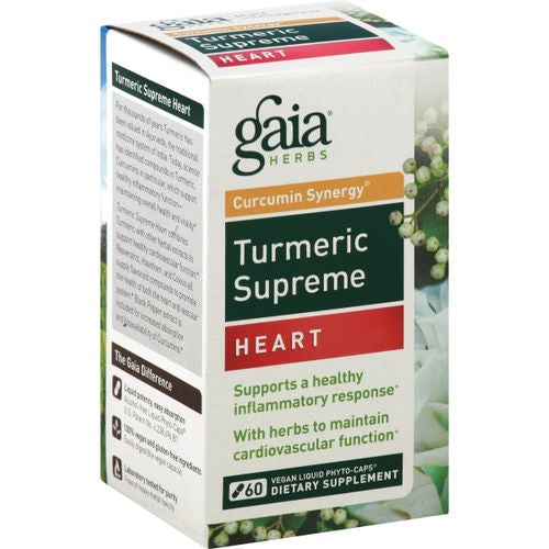 Gaia Herbs Turmeric Supreme Heart - Heart Health & Cardiovascular Support Supplement - With Ginger  Hawthorn  Black Pepper  Coleus & Japanese Knotweed - 60 Vegan Liquid Phyto-Capsules (30-Day Supply)