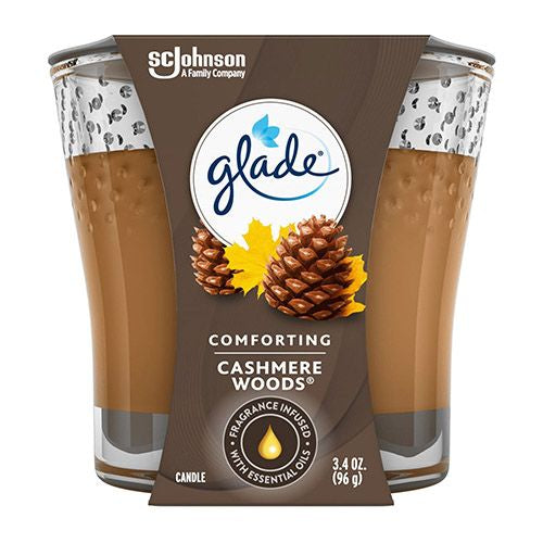 Glade Scented Candle Jar  Cashmere Woods  Fragrance Infused with Essential Oils  3.4 oz