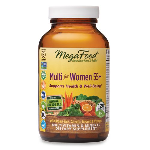 MegaFood Women s 55+ Multivitamin - Multivitamin with Vitamin D  B12  Biotin  Zinc  and Choline - Non-GMO  Gluten-Free  Vegetarian & Made without Dairy and Soy - 120 Tabs (60 Servings)