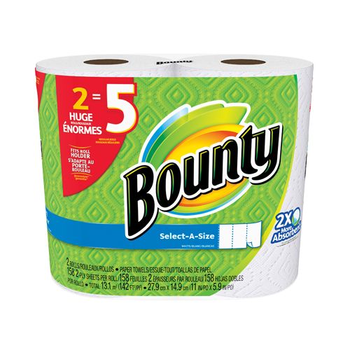 Bounty Select-A-Size Paper Towels  White  2 Double Plus Rolls = 5 Regular Rolls