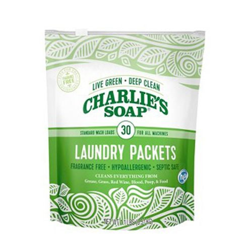 Charlie’s Soap  Powdered Laundry Detergent 30 Packets  Fragrance Free  1.1 lb -1 Pack