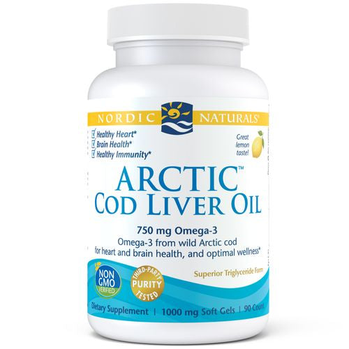 Nordic Naturals Arctic Cod Liver Oil Softgels  750 Mg  Lemon  Non-GMO 90 Ct