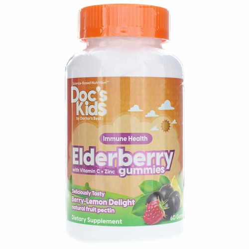 Doctor s Best Doc s Kids Elderberry Gummies with Vitamin C + Zinc  Berry-Lemon Flavor  60 Count