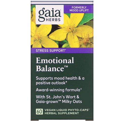 Gaia Herbs Emotional Balance Liquid Capsules  Plant-Based Mood Support Supplement  Promotes A Positive Mood with St. Johnâ€™s Wort  Ginkgo Biloba  Gotu Kola & Rosemary  60 Count