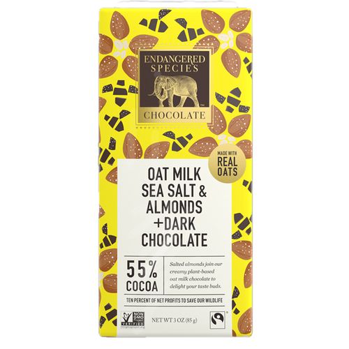 Endangered Species - Dark Chocolate Bar 55% Cocoa Oat Milk  Sea Salt & Almonds - 3 oz.