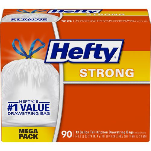 Hefty Strong Tall Kitchen Trash Bags  Unscented  13 Gallon  90 Count