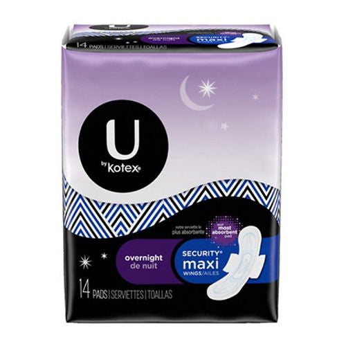 U by Kotex Security Maxi Pad with Wings  Overnight  Unscented  14 Count