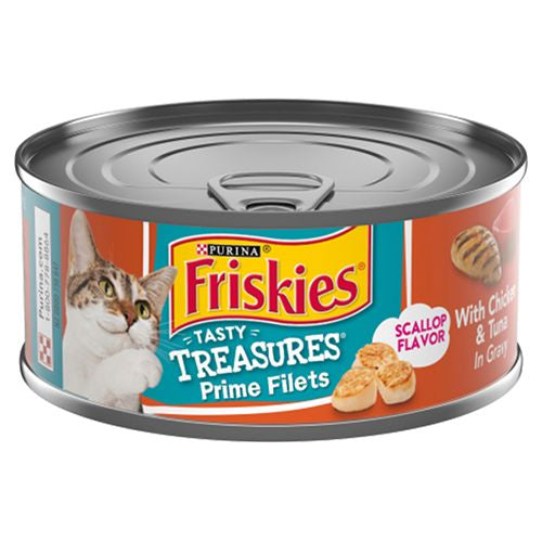 Friskies Tasty Treasures Chicken & Tuna & Scallop Gravy Wet Cat Food  5.5 oz Can