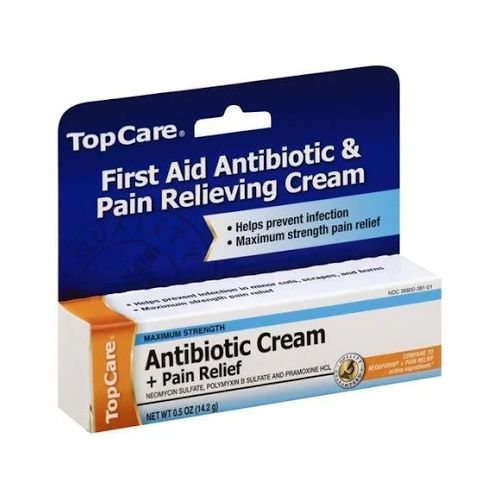 Topcare First Aid Maximum Strength Antibiotic & Pain Relieving Cream-0.5 Oz