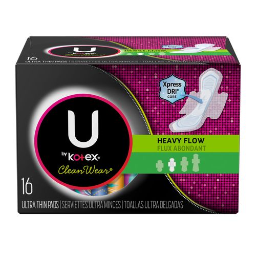 U by Kotex CleanWear Ultra Thin Pads with Wings  Heavy Flow  Unscented  16 Count
