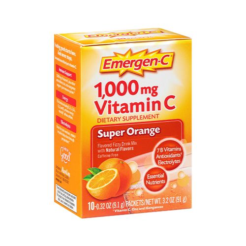 Emergen-C 1000mg Vitamin C Powder  with Antioxidants  B Vitamins and Electrolytes for Immune Support  Caffeine Free Vitamin C Supplement Fizzy Drink Mix  Super Orange Flavor - 10 Count